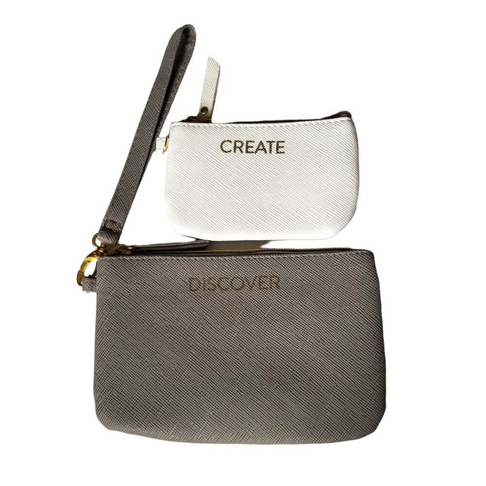 joy mangano clutch set wristlet nwot grey small clutch cream small flat bag
